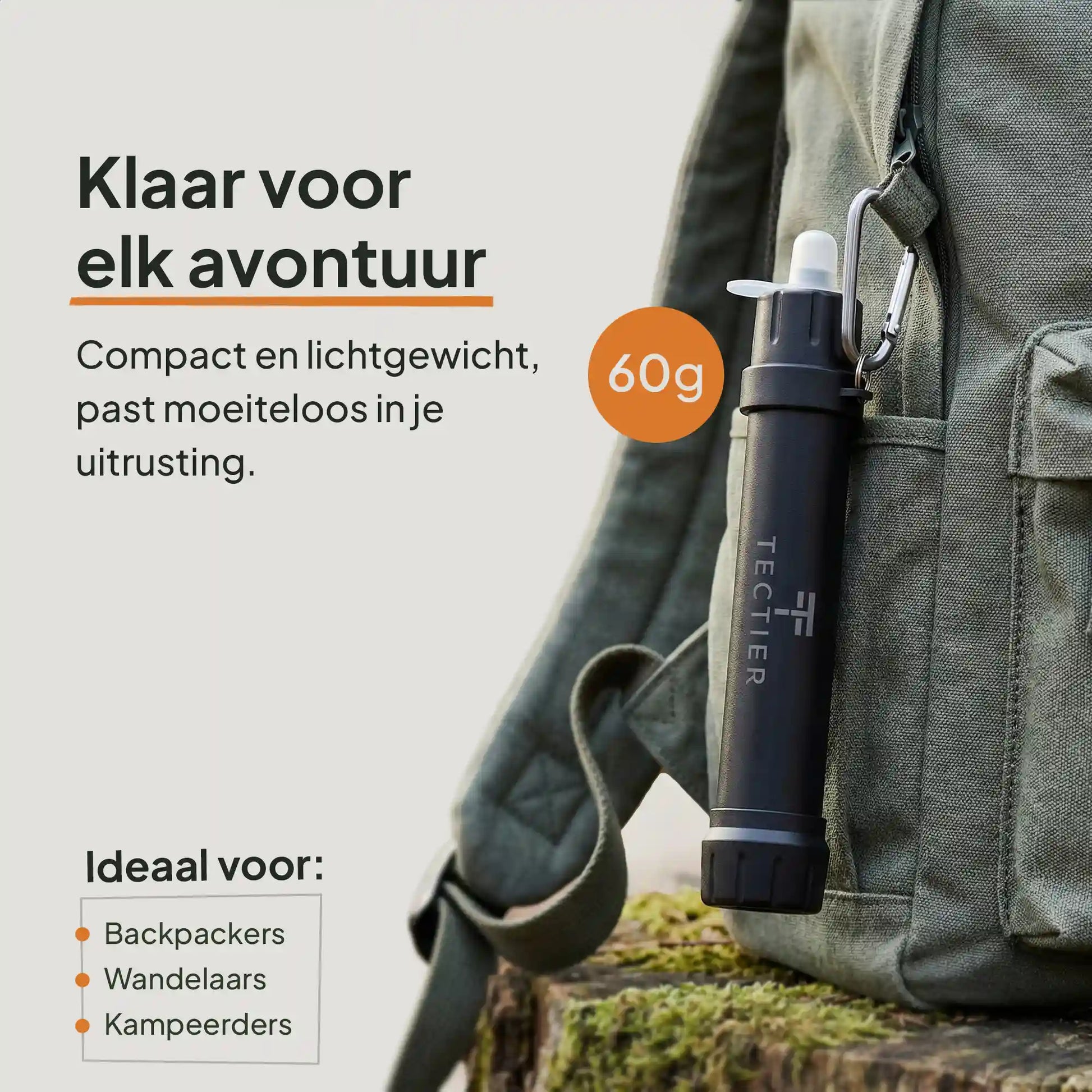 Compacte en lichtgewicht survival waterfilter met karabijnhaak voor backpack en kampeeruitrusting
