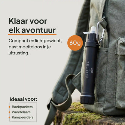 Compacte en lichtgewicht survival waterfilter met karabijnhaak voor backpack en kampeeruitrusting