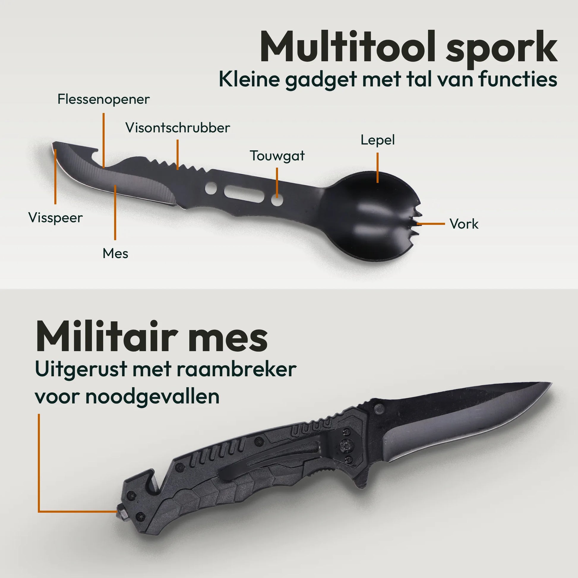 Militair survival mes met glasbreker uit het noodpakket