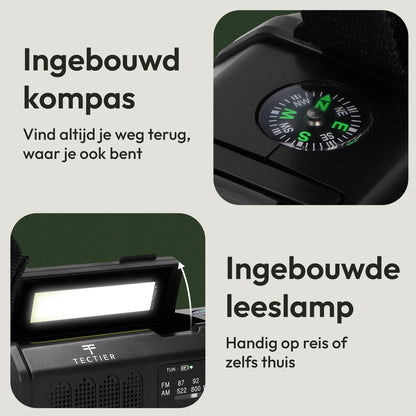 Noodradio met ingebouwd kompas en leeslamp voor navigatie en verlichting