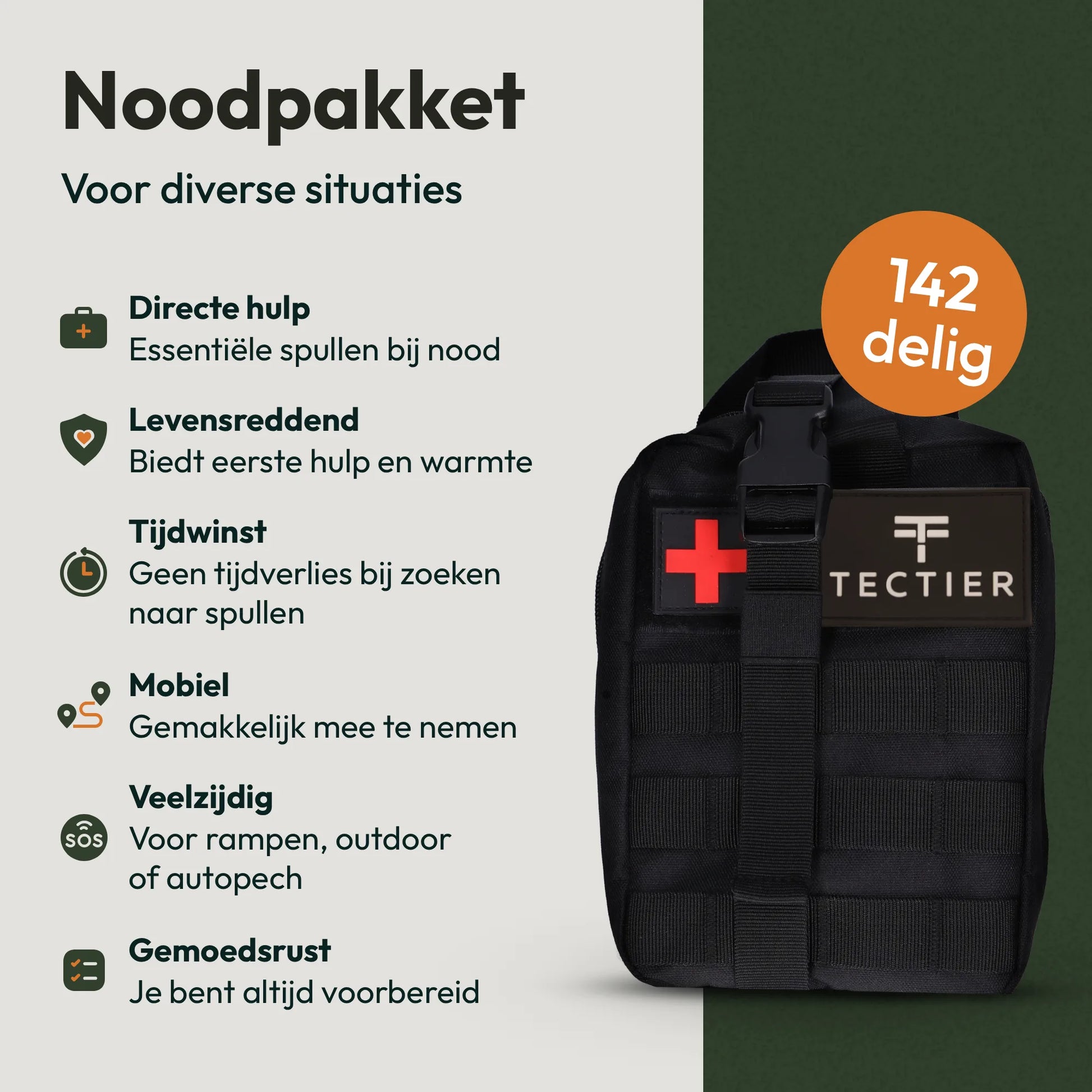 142-delig noodpakket survival kit met tactische rugtas en essentiële hulpmiddelen voor noodsituaties